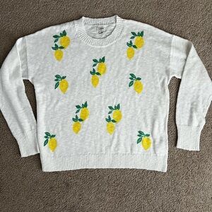 J. Crew White Sweater with Yellow Lemon Design